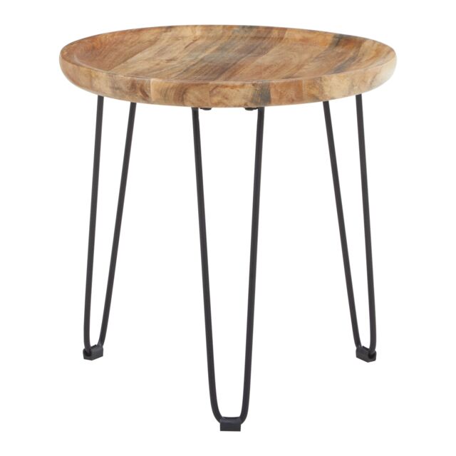 Orsina Natural Mango Wood Small Side Table, Round Wooden Side Table With Black Iron Legs, Modern Rustic Side Table - image 1