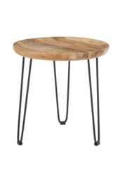 Orsina Natural Mango Wood Small Side Table, Round Wooden Side Table With Black Iron Legs, Modern Rustic Side Table - thumbnail 2