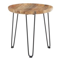 Orsina Natural Mango Wood Small Side Table, Round Wooden Side Table With Black Iron Legs, Modern Rustic Side Table - thumbnail 1