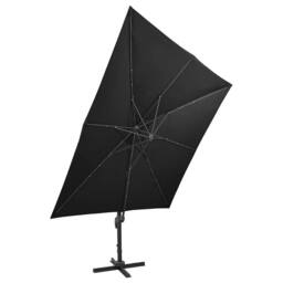 Berkfield Home Cantilever Umbrella with Pole & LED Lights Black 300 cm - thumbnail 6