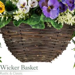 Christow Artificial Pansy Wicker Hanging Basket UV Resistant Foliage 25cm in Yellow - thumbnail 4