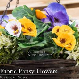 Christow Artificial Pansy Wicker Hanging Basket UV Resistant Foliage 25cm in Yellow - thumbnail 3