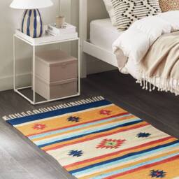 Wyld and Coco Kilim Area Rug Multicolour Cotton Handwoven Reversible Flat Weave - Size: 80 cm x 150 cm - thumbnail 1