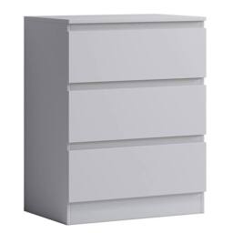 FLAVORA Handleless Matt White Bedside 3 Drawer Scandinavian Bedroom Furniture - Size: 100 cm x 15 cm