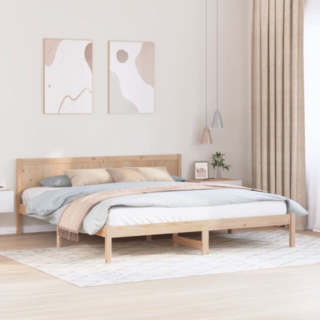 Berkfield Home Pine Wood Bed Frame Natural wood Solid pine wood 200 x 200 cm in Brown - image 1
