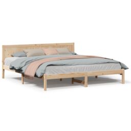 Berkfield Home Pine Wood Bed Frame Natural wood Solid pine wood 200 x 200 cm in Brown - thumbnail 4