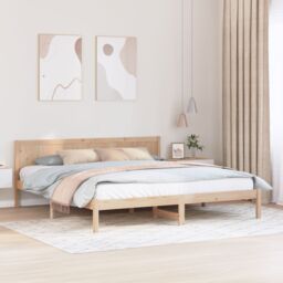 Berkfield Home Pine Wood Bed Frame Natural wood Solid pine wood 200 x 200 cm in Brown - thumbnail 1