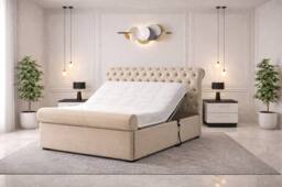 PARADISE BEDS LTD Electric Adjustable Bed All Sizes + Mattress & Matching Headboard in Beige - Size: Double