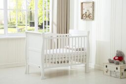 MCC Direct CozyCubs Wooden Curved Sleigh Baby Cot Bed with Mattress Savannah in White - thumbnail 2