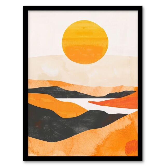 "Artery8 Abstract Scottish Highland Landscape Boho Sunset Framed Wall Art in Mustard - Size: W12"" x H16""" - image 1
