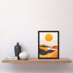 "Artery8 Abstract Scottish Highland Landscape Boho Sunset Framed Wall Art in Mustard - Size: W12"" x H16""" - thumbnail 4