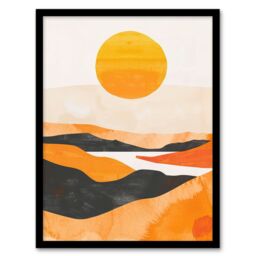 "Artery8 Abstract Scottish Highland Landscape Boho Sunset Framed Wall Art in Mustard - Size: W12"" x H16""" - thumbnail 1