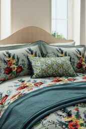 V & A 'Botanical Harmony' Cotton Duvet Cover Set in Teal - Size: Single - thumbnail 2