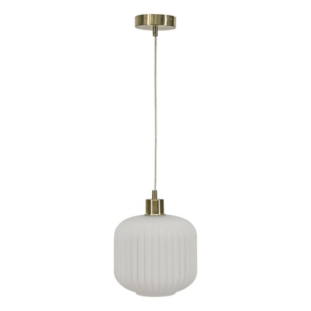 First Choice Lighting Bento - White Ribbed Glass with Satin Brass Pendant Fitting - image 1