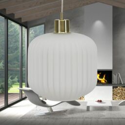 First Choice Lighting Bento - White Ribbed Glass with Satin Brass Pendant Fitting - thumbnail 4