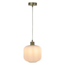 First Choice Lighting Bento - White Ribbed Glass with Satin Brass Pendant Fitting - thumbnail 2