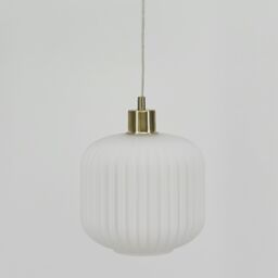 First Choice Lighting Bento - White Ribbed Glass with Satin Brass Pendant Fitting - thumbnail 6