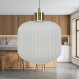 First Choice Lighting Bento - White Ribbed Glass with Satin Brass Pendant Fitting - thumbnail 3
