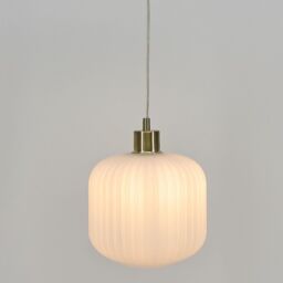 First Choice Lighting Bento - White Ribbed Glass with Satin Brass Pendant Fitting - thumbnail 5