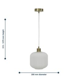 First Choice Lighting Bento - White Ribbed Glass with Satin Brass Pendant Fitting - thumbnail 8