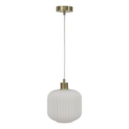 First Choice Lighting Bento - White Ribbed Glass with Satin Brass Pendant Fitting - thumbnail 1