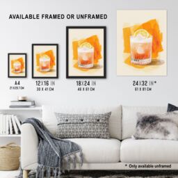 "Artery8 Whiskey Sour Cocktail Fruit Slice Bar Watercolour Wall Art Print in Orange - Size: W24"" x H32""" - thumbnail 3