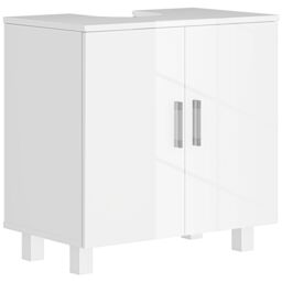 HOMCOM Freestanding Bathroom High Gloss Under Sink Cabinet, White - thumbnail 2