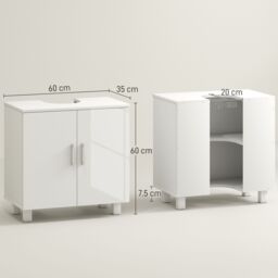 HOMCOM Freestanding Bathroom High Gloss Under Sink Cabinet, White - thumbnail 3