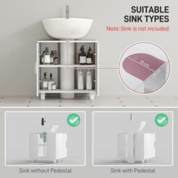 HOMCOM Freestanding Bathroom High Gloss Under Sink Cabinet, White - thumbnail 4