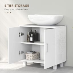 HOMCOM Freestanding Bathroom High Gloss Under Sink Cabinet, White - thumbnail 5