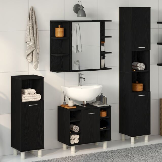 Berkfield Home Bathroom Furniture Set 4 Pieces Black Oak Engineered Wood Storage - image 1