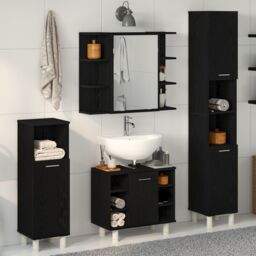 Berkfield Home Bathroom Furniture Set 4 Pieces Black Oak Engineered Wood Storage