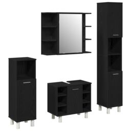 Berkfield Home Bathroom Furniture Set 4 Pieces Black Oak Engineered Wood Storage - thumbnail 2