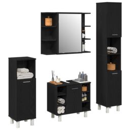 Berkfield Home Bathroom Furniture Set 4 Pieces Black Oak Engineered Wood Storage - thumbnail 3