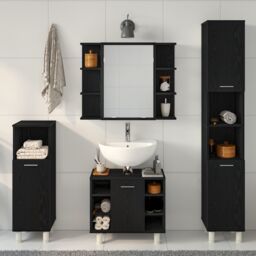 Berkfield Home Bathroom Furniture Set 4 Pieces Black Oak Engineered Wood Storage - thumbnail 4