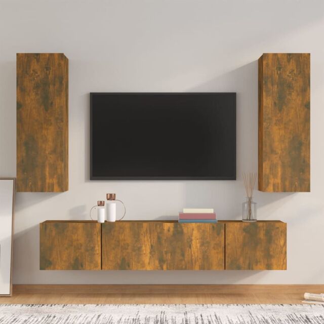 Berkfield Home 4 Piece TV Cabinet Set Smoked Oak Engineered Wood in Brown - image 1