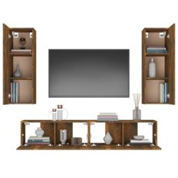 Berkfield Home 4 Piece TV Cabinet Set Smoked Oak Engineered Wood in Brown - thumbnail 5
