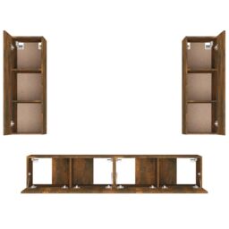 Berkfield Home 4 Piece TV Cabinet Set Smoked Oak Engineered Wood in Brown - thumbnail 6