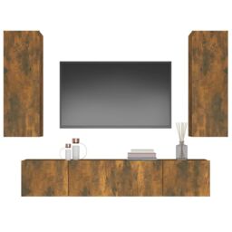 Berkfield Home 4 Piece TV Cabinet Set Smoked Oak Engineered Wood in Brown - thumbnail 4
