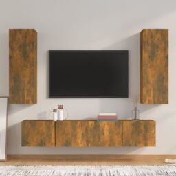 Berkfield Home 4 Piece TV Cabinet Set Smoked Oak Engineered Wood in Brown - thumbnail 1