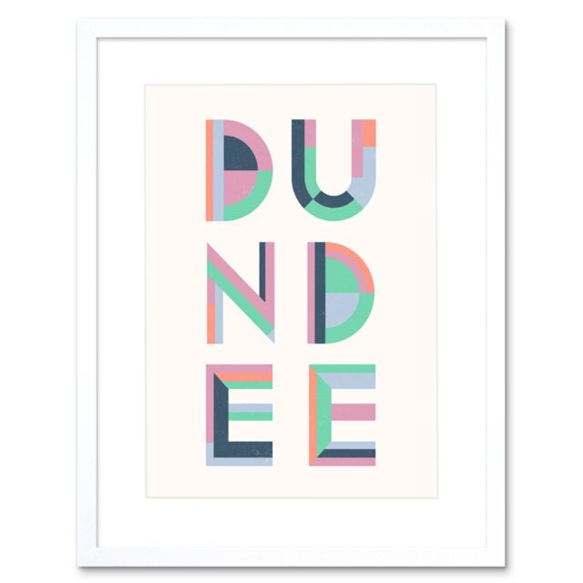 "Artery8 Wall Art Print Dundee Colourful Word Art Framed 9X7 in White - Size: W7"" x H9""" - image 1