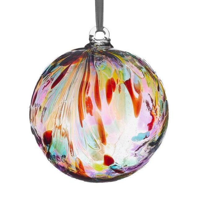 Sienna Glass 10cm Friendship Ball Feather Design Multicoloured in Red - image 1