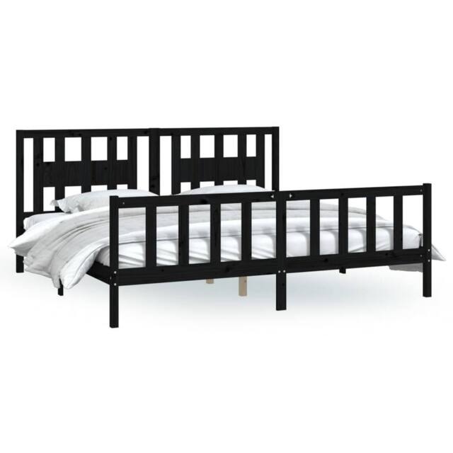 Berkfield Home Bed Frame with Headboard Black Solid Wood Pine 200x200 cm - image 1