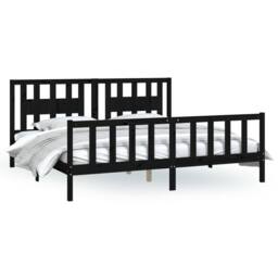 Berkfield Home Bed Frame with Headboard Black Solid Wood Pine 200x200 cm - thumbnail 1