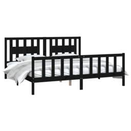 Berkfield Home Bed Frame with Headboard Black Solid Wood Pine 200x200 cm - thumbnail 3