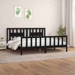 Berkfield Home Bed Frame with Headboard Black Solid Wood Pine 200x200 cm - thumbnail 2