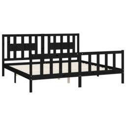 Berkfield Home Bed Frame with Headboard Black Solid Wood Pine 200x200 cm - thumbnail 4