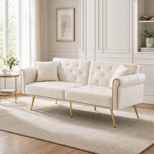 STILVORA 2-Seater Sofa Bed with Adjustable Backrest & Storage in Cream - image 1