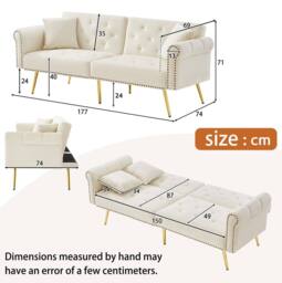 STILVORA 2-Seater Sofa Bed with Adjustable Backrest & Storage in Cream - thumbnail 4
