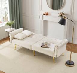 STILVORA 2-Seater Sofa Bed with Adjustable Backrest & Storage in Cream - thumbnail 3